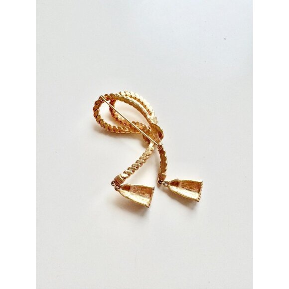 Vintage Unbranded Gold Tone Rope Dangle Tassel Brooch - Picture 6 of 9